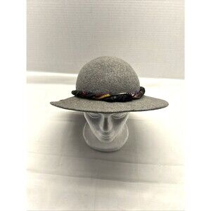 Vintage Women Lancaster 100% Wool Grey Hat Wide Brim Bowler w/Scarf Made in USA